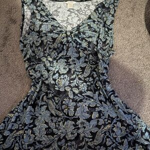 Christopher & Banks Blue and Black Floral Top